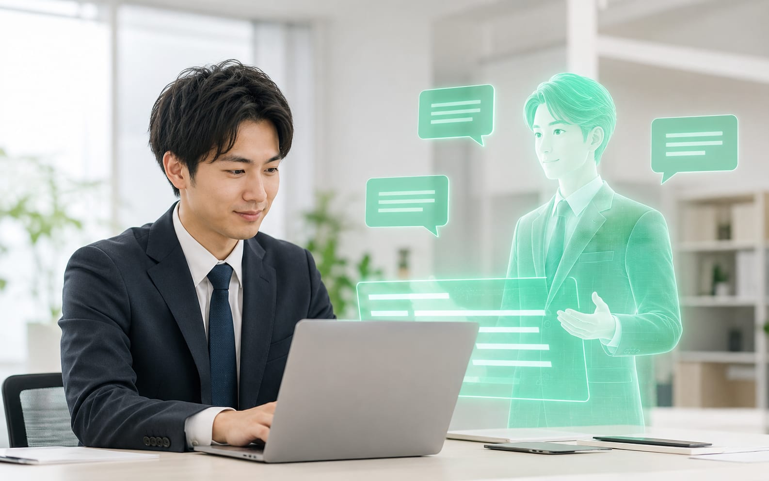 営業担当に寄り添うAIアシスタントのイメージ